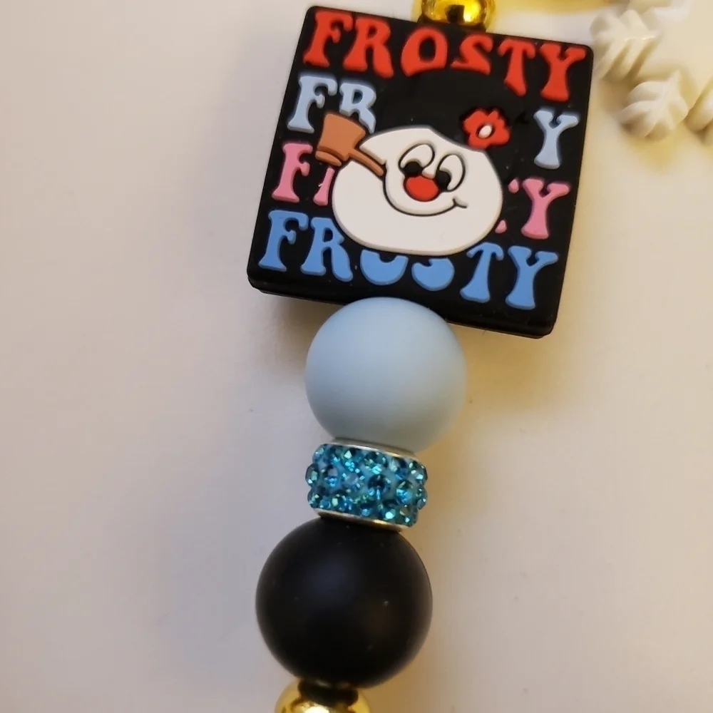 Hand Crafted Silicone Focal Beaded Retro Frosty The Snowman Keychain